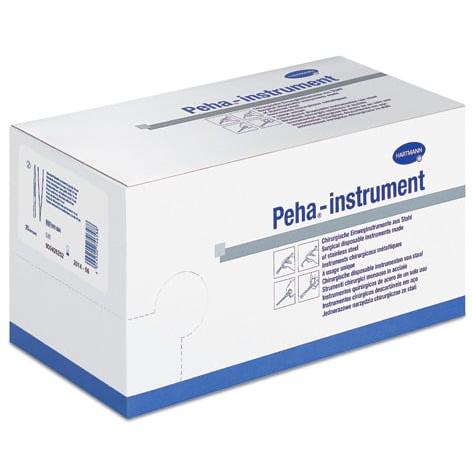 A white-blue rectangular box with the inscription "Peha-instrument" contains 40 sterile Hartmann splinter forceps straight 9cm from Paul Hartmann AG, with illustrations and the Hartmann logo in the top right corner.