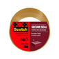 A 50 mm x 50 m roll of Scotch® packaging tape from 3M Deutschland GmbH, brown, with a red-black label featuring the brand, product name, dimensions, and a box symbol, ensures secure sealing and durable hold.