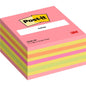 A cube with 450 sheets of Post-it® Notes (76 x 76 mm) from 3M Deutschland GmbH, with pink, yellow, and green notes. Product code: 2028-NP. Made from 100% PEFC-certified paper.