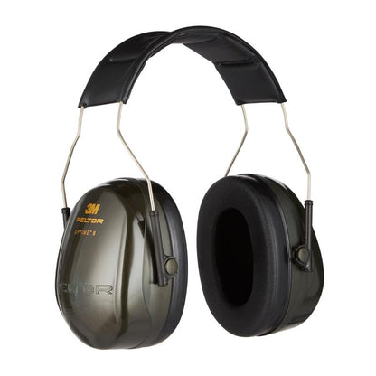 A pair of 3M™ PELTOR™ Optime™ II Ear Muffs H520A from 3M Deutschland GmbH, with green ear cups, padded headband, and SNR 31 dB noise reduction. Package contains 1 piece.
