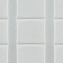 Close-up of white, glossy, rectangular tiles with slightly raised edges, arranged vertically with thin grout lines - securely fastened with 3M Deutschland GmbH Scotch-FIX™ Removable Adhesive Pads 301008C36-P (11 mm x 15 mm, 36 pieces/pack).