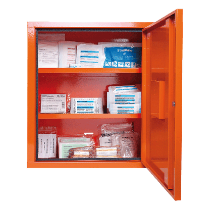 EUROSAFE First Aid Cabinet, Orange, Standard Contents, DIN 13169