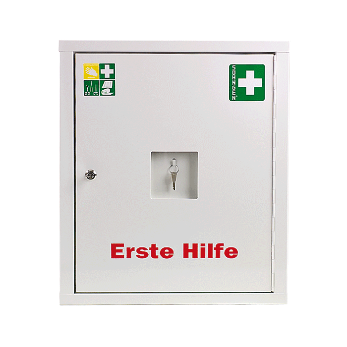 EUROSAFE First Aid Cabinet, White, Standard Contents, DIN 13169
