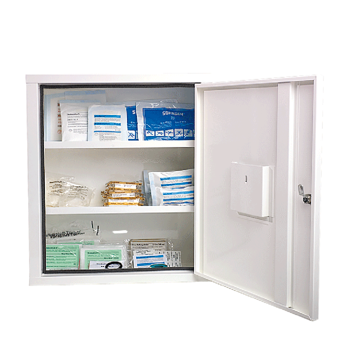 EUROSAFE First Aid Cabinet, White, Standard Contents, DIN 13169