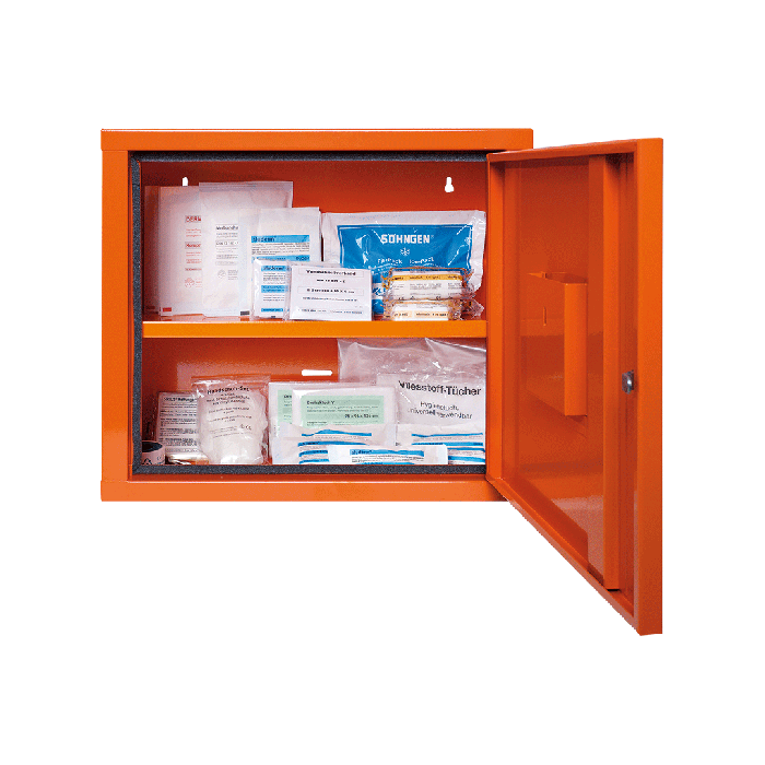 JUNIORSAFE First Aid Cabinet, Orange, with Standard Contents per DIN 13157
