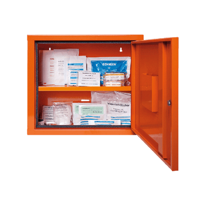 JUNIORSAFE First Aid Cabinet, Orange, with Standard Contents per DIN 13157