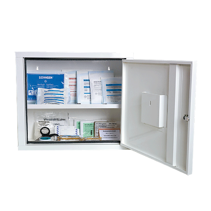 JUNIORSAFE First Aid Cabinet, White, with Standard Contents per DIN 13157