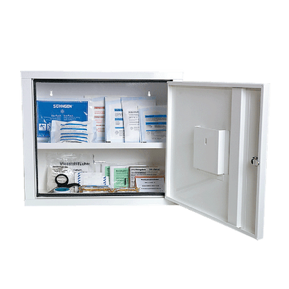 JUNIORSAFE First Aid Cabinet, White, with Standard Contents per DIN 13157