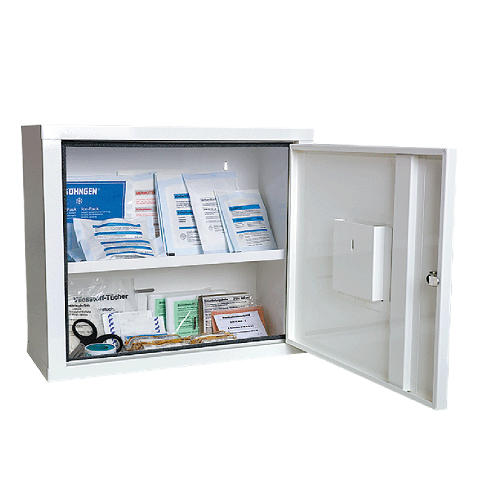 JUNIORSAFE First Aid Cabinet, White, with Standard Contents per DIN 13157