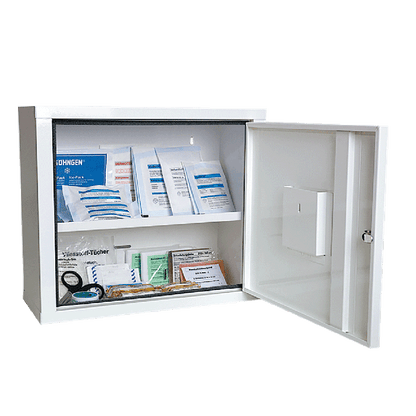JUNIORSAFE First Aid Cabinet, White, with Standard Contents per DIN 13157