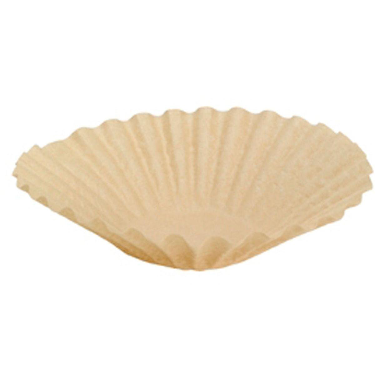 A single Duni GmbH Brewmatic coffee filter, 1.8 l made of brown paper (Ø90), pack of 250 pieces, is seen open against a white background, showing the high-quality filter paper for perfect coffee.