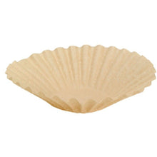 A single Duni GmbH Brewmatic coffee filter, 1.8 l made of brown paper (Ø90), pack of 250 pieces, is seen open against a white background, showing the high-quality filter paper for perfect coffee.