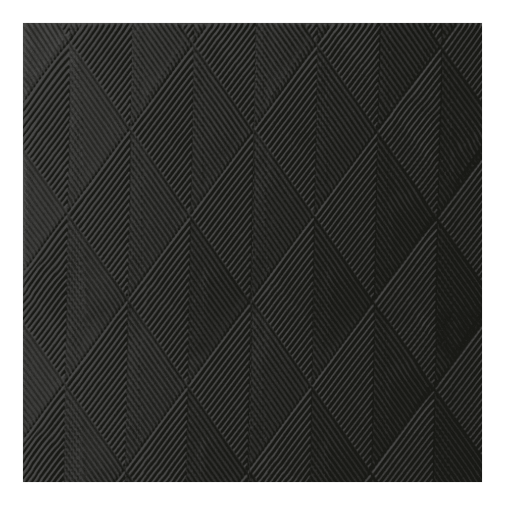 The Duni Elegance® napkin Crystal in the size 40 x 40 cm in black features a textured surface with raised diamond-shaped sections. Each diamond contains four smaller triangles in a sophisticated geometric design in a uniform dark gray or black color from Duni GmbH. The package contains 40 napkins.