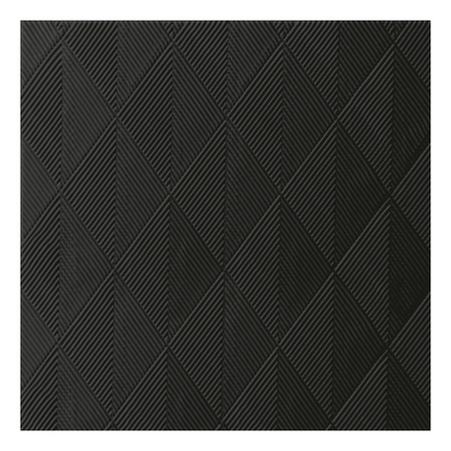 The Duni Elegance® napkin Crystal in the size 40 x 40 cm in black features a textured surface with raised diamond-shaped sections. Each diamond contains four smaller triangles in a sophisticated geometric design in a uniform dark gray or black color from Duni GmbH. The package contains 40 napkins.