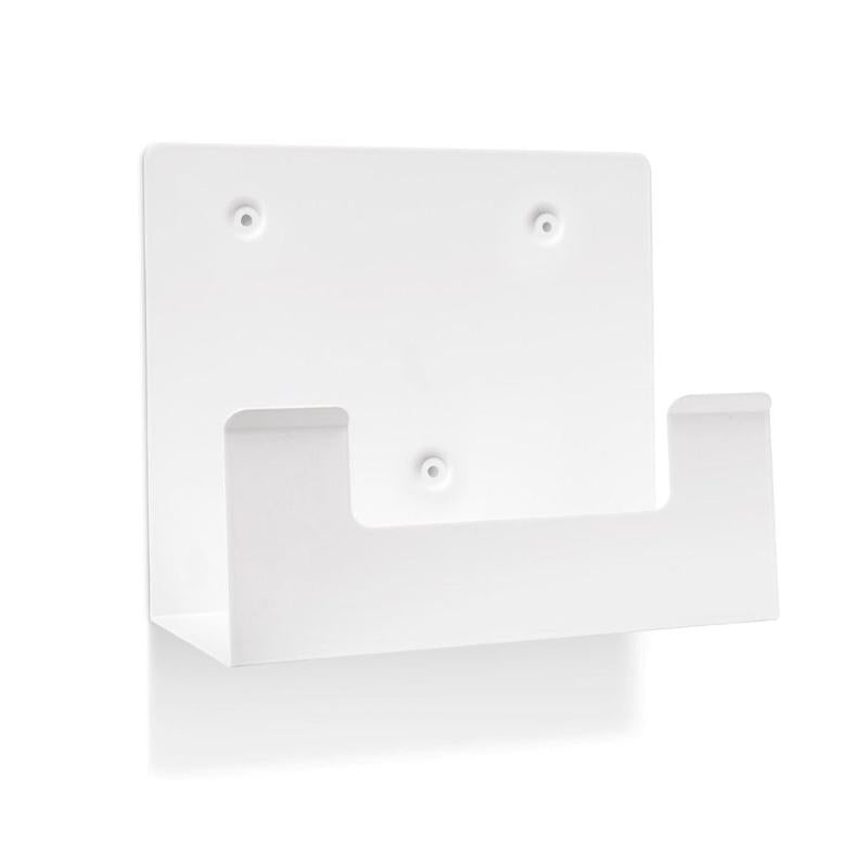 The Orkla Wound Care AB wall mount for eyewash case REF 51011042 (1 piece) is a white, wall-mounted metal bracket with four screw holes and a rectangular front opening, ideal for organizing your eyewash case.