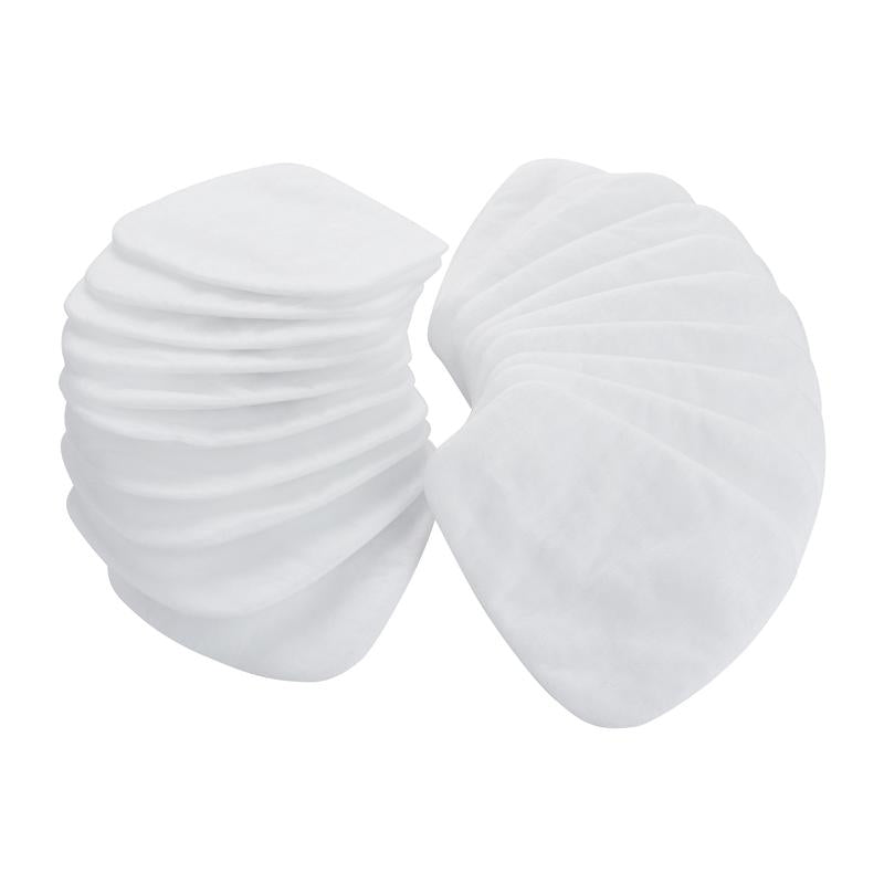 A semicircular white, oval 3M™ Particle Filter 5925, P2 (10 pairs/pack) from 3M Deutschland GmbH is depicted on a white background and offers optimal protection against dust.