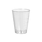 A transparent shot glass trend PS plastic cup from Duni GmbH (pack of 50 pieces) with molded recycling symbols and text, photographed against a plain white background.