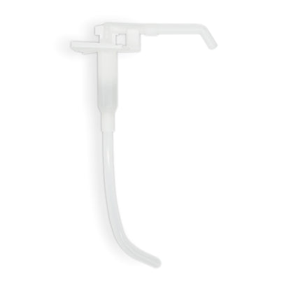 The ARNOMED DISPENSER DOSING PUMP replacement pump from ARNOWA GmbH is a transparent white replacement pump for soap and disinfectant dispensers with a long, curved tube and angled spout, depicted on a plain white background.