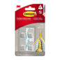 The Command™ stainless steel metal hook size S, 17031SS-4ES from 3M Deutschland GmbH contains 4 adhesive hooks and 5 strips, offers damage-free wall organization, easy removal and shows French text and application images on the packaging.
