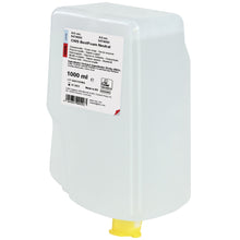 A rectangular, transparent plastic container with a yellow spout dispenses CWS BestFoam Neutral soap foam. The white label with the inscription "CWS BestFoam 1000 ml" indicates the mild formula for daily hand hygiene.