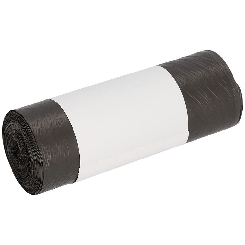 A roll of DEISS garbage bags 490x600 mm made of HDPE 30 l from EMIL DEISS KG (GmbH + Co.) with a plain white label in the middle, depicted on a white background.