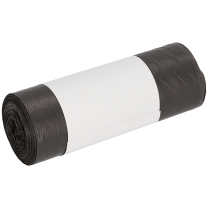 A roll of DEISS garbage bags 490x600 mm made of HDPE 30 l from EMIL DEISS KG (GmbH + Co.) with a plain white label in the middle, depicted on a white background.