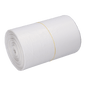 A roll of EMIL DEISS KG (GmbH + Co.) DEISS 56820 garbage bags (540x580x0.011 mm, white) is tightly wrapped and secured with a yellow rubber band on a white background - ideal for efficient waste disposal.