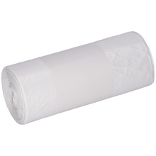 A roll of EMIL DEISS KG (GmbH + Co.) DEISS 56939 trash bags (630x850 mm, white, 40 pieces) with a plain white label wrapped around the middle on a light background.