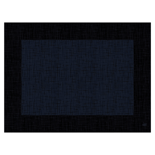 An abstract image showing a large dark blue rectangle with a textured grid pattern reminiscent of the sophisticated Duni Dunicel® placemat 30 x 40 cm 'Linnea Black' by Duni GmbH, against a black background reflecting the grid structure.
