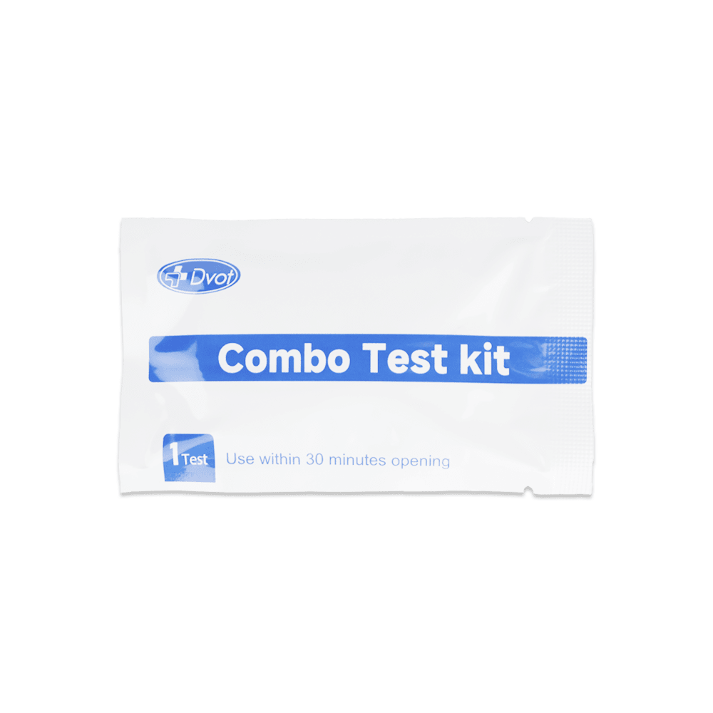 A sealed white package labeled "Combo 9in1 - DVOT Professional" from Altruan detects SARS-CoV-2, Influenza A+B, RSV, Adenovirus, hMPV, PIV 1/3 & 2, Mycoplasma; use within 30 minutes after opening.
