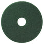 A round TASKI Americo Pad Green scrubbing pad for wet and dry cleaning from Diversey Deutschland GmbH & Co. OHG, with a central hole, is depicted on a white background.