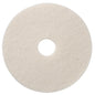 A round, white TASKI Americo Pad White High-Quality High-Speed Polishing Pad from Diversey Deutschland GmbH & Co. OHG with a textured microfiber surface and central hole, viewed from above against a solid background.
