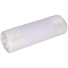 A roll of DEISS garbage bags 490x600 mm made of HDPE 30 l from EMIL DEISS KG (GmbH + Co.) is wrapped with a plain white paper band and tightly packed, depicted against a light background.