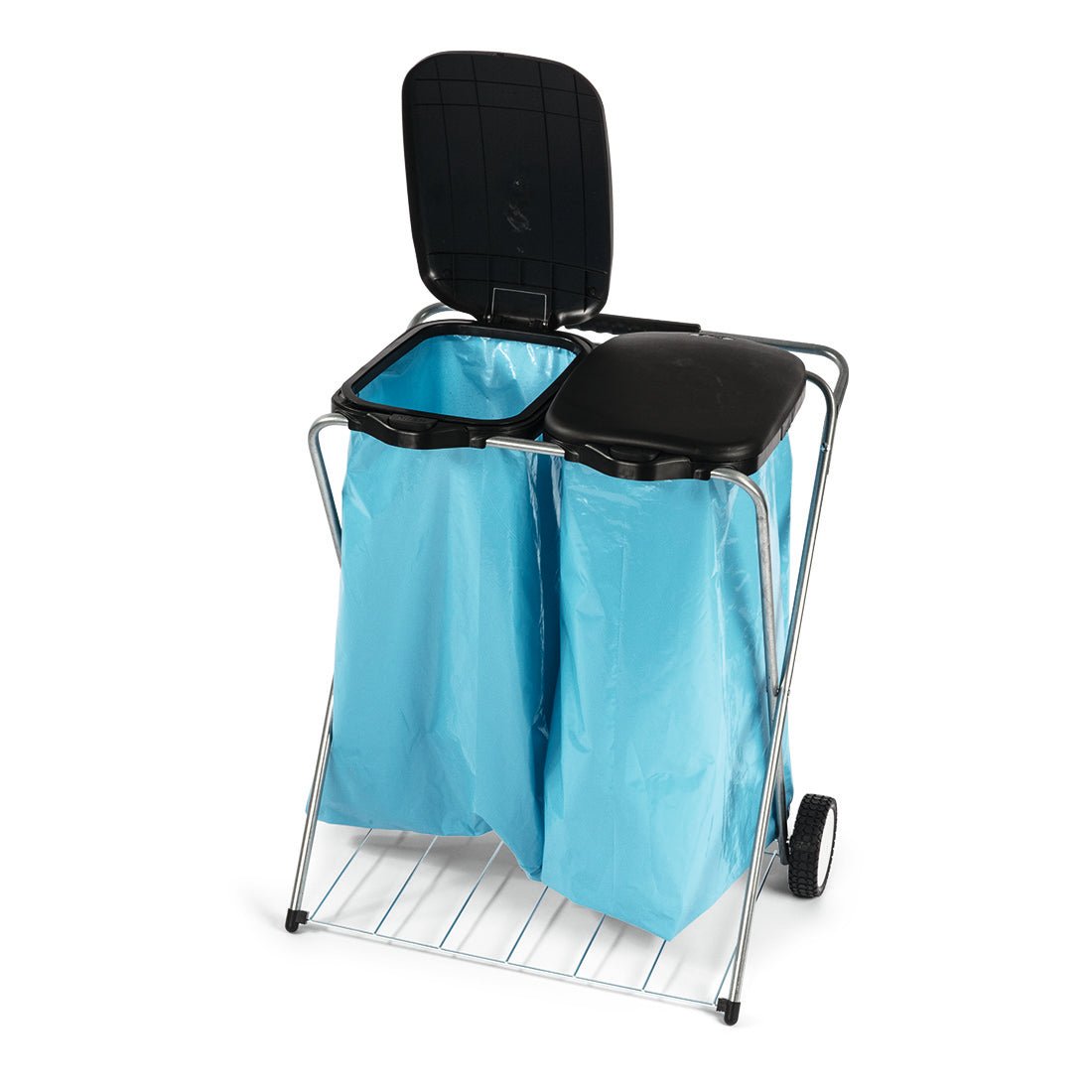 The Nölle Profi waste collector mobile, 2-compartment (66x37x78 cm) by Nölle Profi Brush Brush & Paintbrush Technology e.K. offers two metal compartments with black lids and wheels for easy waste separation and mobility.