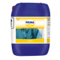 A large blue 20 kg Dr. Schnell PRIMA OXY laundry disinfection automatic dosing container of DR.SCHNELL GmbH & Co. KGaA for professional laundry disinfection, with medical motif, for use as a liquid bleach and disinfectant concentrate.