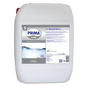 A 20 kg white plastic canister with a handle and red lid, labeled "Dr. Schnell PRIMA COMP Liquid Complexing Agent for Laundry Hygiene, DRS Dosage" from DR.SCHNELL GmbH & Co. KGaA. The label contains text, symbols, barcode, and QR code.