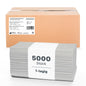 A 5,000-pack of ARNOMED PAPER TOWELS 25 x 23 cm | V-FOLD from ARNOWA GmbH is stacked in front of a brown box, wrapped with a white band labeled "5000 pieces 1-ply" - ideal single-ply towels for washrooms.