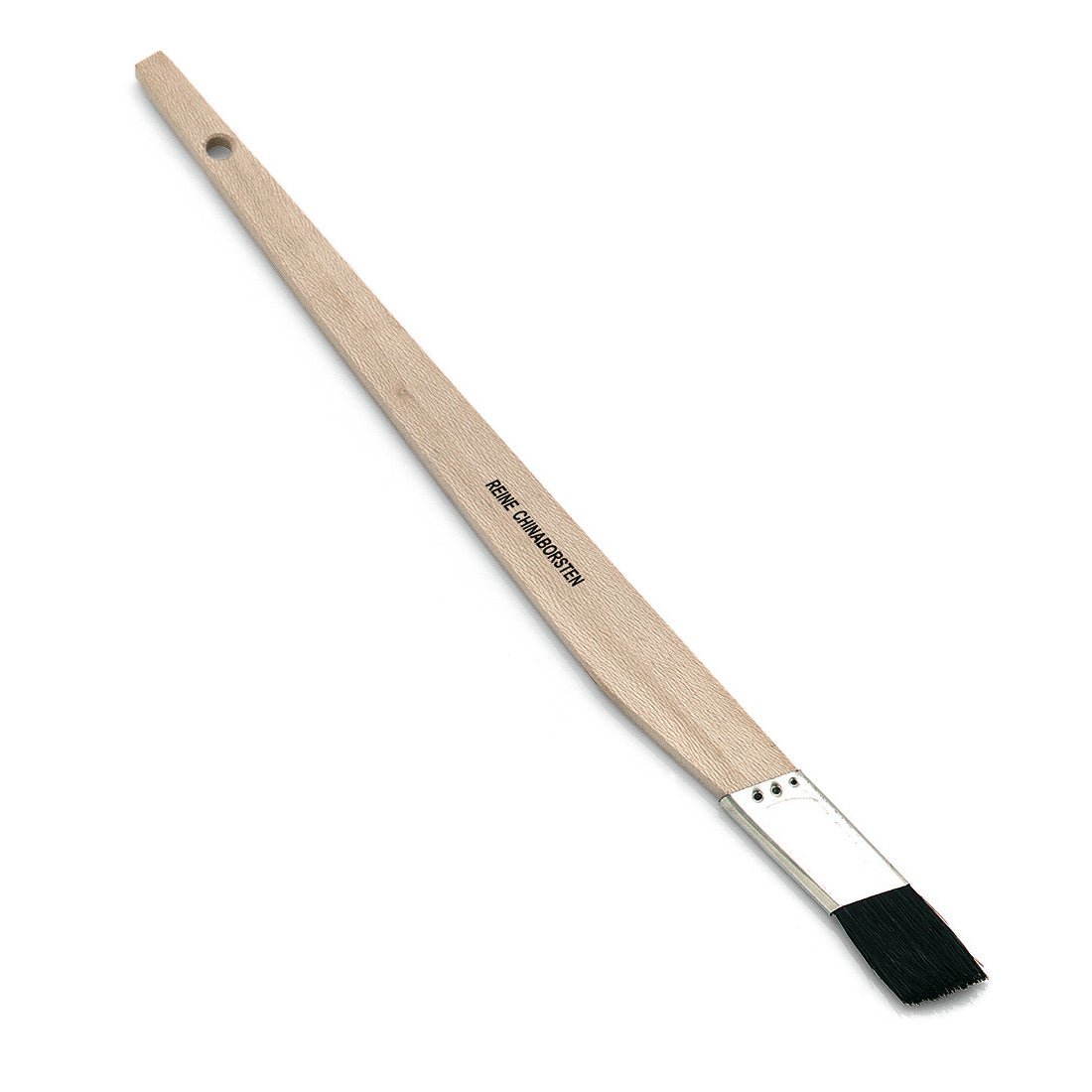The Nölle Profi Brush Slant Line Brush 3/4", black bristle, tinplate from Nölle Profi Brush Brush & Paint Technology e.K. is a flat brush with a wooden handle (with hole), black bristles and the imprint "FINE CHALKBRISTLE".