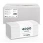 A stack of white ARNOMED PAPER TOWELS 25 x 23 cm | V-FOLD, labeled "4000 pieces, 2-ply", lies in front of a plain box from ARNOWA GmbH - perfect for washrooms.