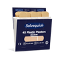 In a partially opened Orkla Wound Care AB plastic bandage 45 pieces/refill (6 pieces) there are 27 bandages of 72x19mm and 18 of 72x25mm, allowing for convenient wound care.