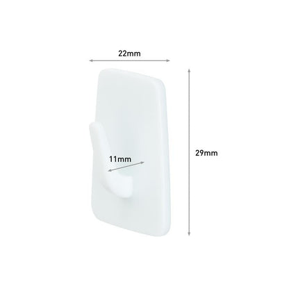 The Command™ Mini-Hook, 17066 by 3M Deutschland GmbH, is a white plastic wall hook for small spaces. It has a simple rectangular shape with rounded edges and measures 22 mm in width, 29 mm in height, and 11 mm in depth.
