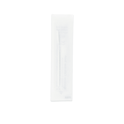 A single sterile swab for the althouseruan.combo 9in1 DVOT Professional rapid test (SARS-CoV-2, Influenza A+B, RSV, and more) is sealed in a clear plastic and paper packaging and stands upright on a white background.