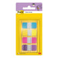 A pack of 3M Post-it® Index Strong Filing Tabs, Mini (15.8 mm x 38.1 mm), contains 40 colored filing tabs (blue, violet, pink, yellow) in a dispenser for efficient document organization. From 3M Deutschland GmbH.