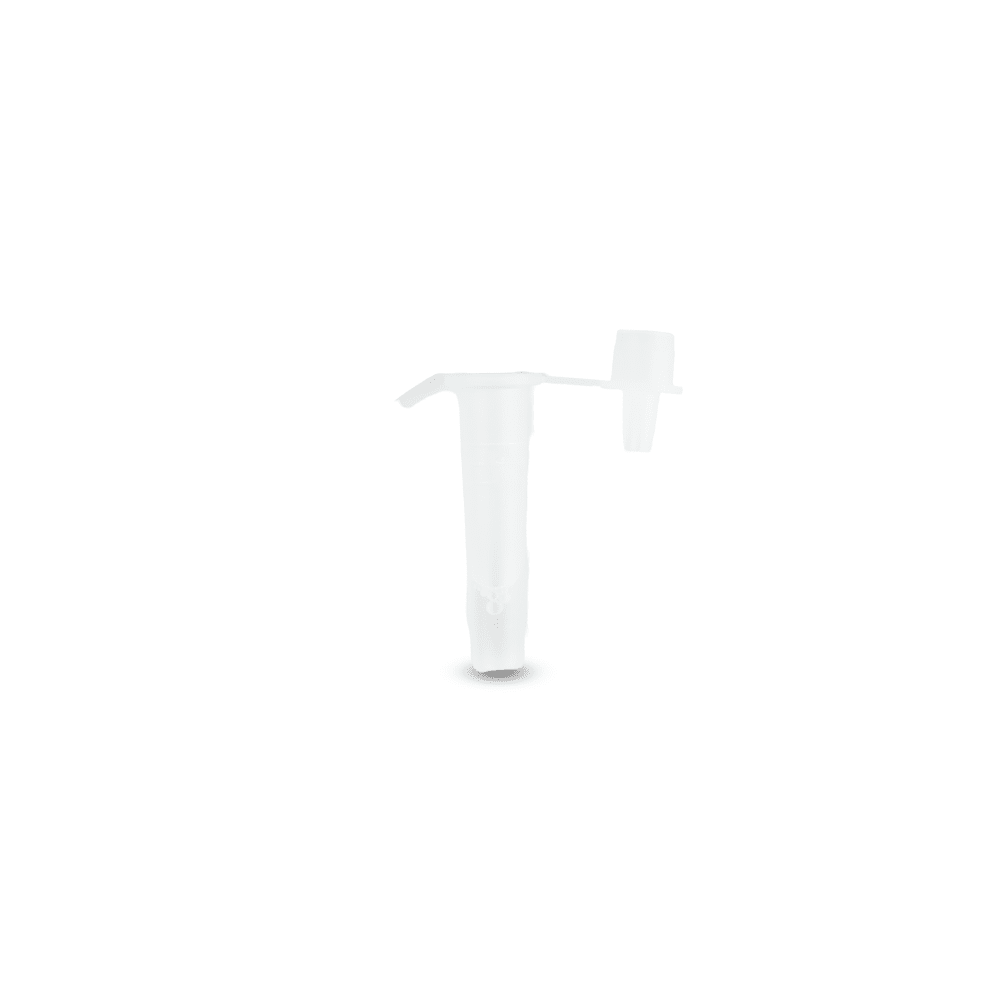 A clear plastic centrifuge tube with a snap lid from the althouseruan.combo 9in1 - DVOT Professional SARS-CoV-2, Influenza A+B, RSV & more test kit (1 piece) stands upright against a white background.