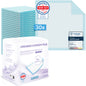 A stack of 30 blue ARNOMED SUPERDRY PLUS extra absorbent medical pads with SAP from ARNOWA GmbH, one unfolded. Certification seals and super absorber symbols underscore their reliable incontinence care.