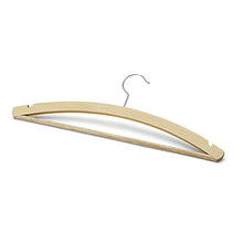 The Nölle Profi Brush clothes hanger made of beech (42 cm, 8 mm) from Nölle Profi Brush Bürsten- & Pinseltechnik e.K. has a silver hook, notched shoulders, and a bar for trousers or skirts, depicted on a white background.