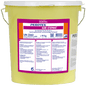 10 kg yellow plastic bucket with DR.SCHNELL PEROTEX GR CONC, a highly alkaline dishwashing detergent for commercial dishwashers, labeled in German with product information and barcode. Ideal for large kitchens.