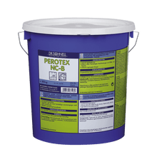 A blue 10 kg plastic bucket labeled "Dr. Schnell PEROTEX NC-B" contains a chlorine-based dishwashing detergent for commercial dishwashers from DR.SCHNELL; the multilingual label includes product information, instructions, and warnings.