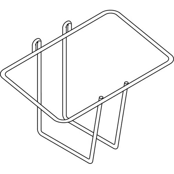 A simple black line drawing shows the Diversey stainless steel canister holder for 1 x 10 liter canister with two upper hooks for hanging and two wire feet for carrying a single 10-liter container.