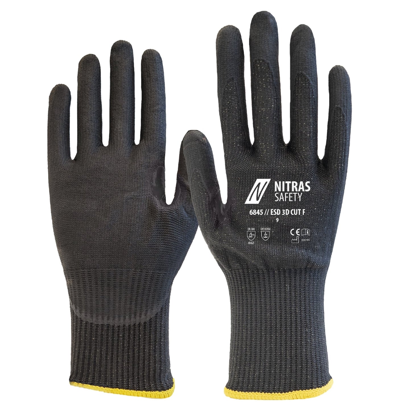 NITRAS ESD 3D CUT F, cut protection gloves, black